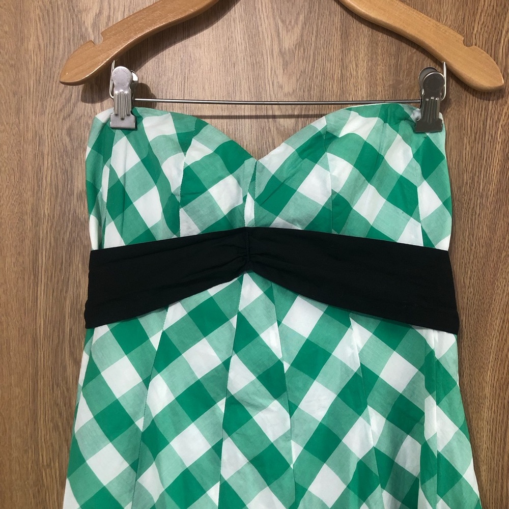 Odille Anthropologie Green and White Strapless Dress - Picture 2 of 5